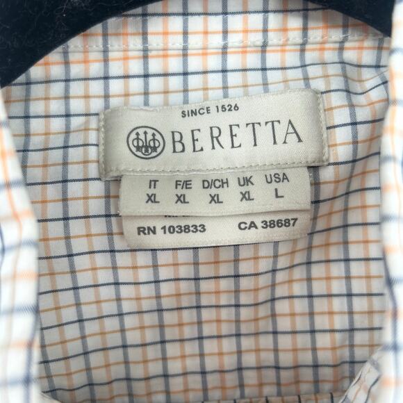 Beretta Plaid Cotton Button Up Short Sleeve Pocket Men’s Shirt Large Neutral - Picture 4 of 10